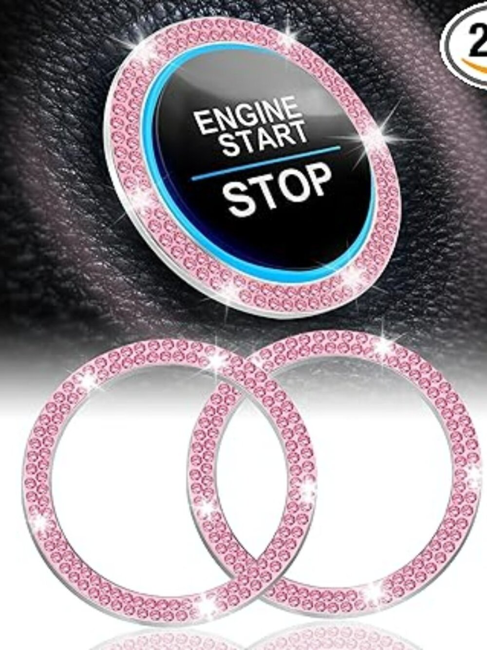 Car Start Button Ring Bling Crystal Double Pink Rhinestone Decoration Crystal
